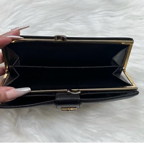 Longchamp Vintage Black Leather large Bi-Fold Coin Credit Card Wallet - Picture 7 of 12
